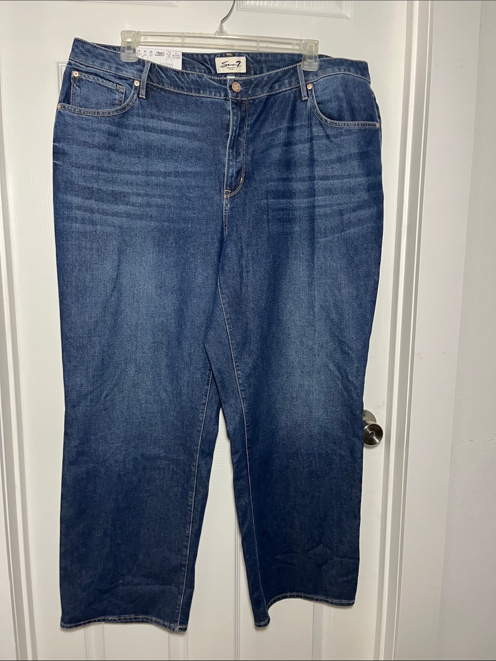 Seven7 NWT Women's Loose Fit Straight Leg Jeans in Dark Blue Wash